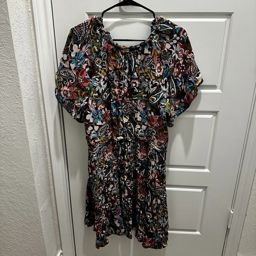 Anthropologie Floral Paisley Mini Dress in Black, Blue, Pink, Olive - Picture 6 of 11